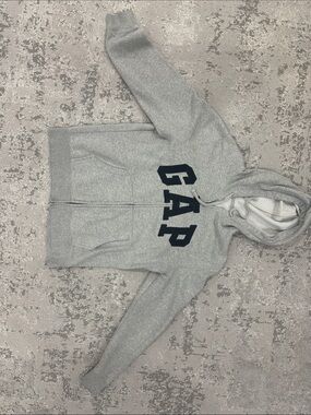 GAP Heather Gray Zip Hoodie with Black Logo